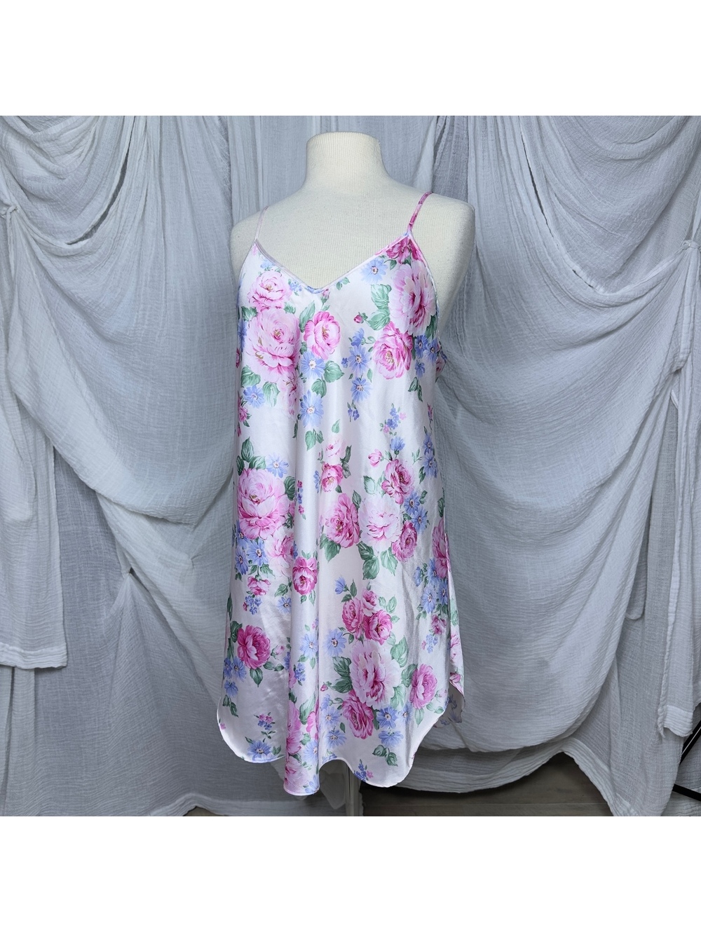 Vintage Dentelle Floral Satin Slip Dress Large